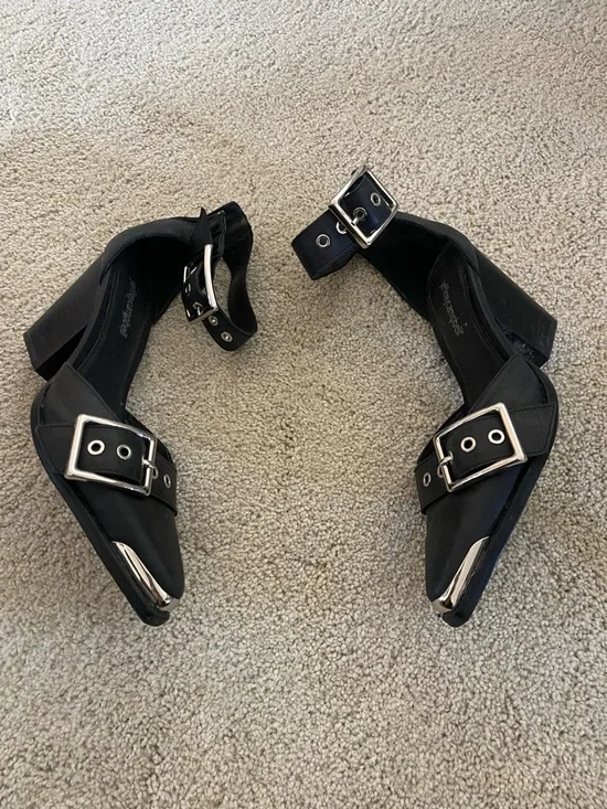 Jeffrey Campbell Black Pointed Buckle Ankle-Strap Heels with Silver Hardware - Picture 2 of 3